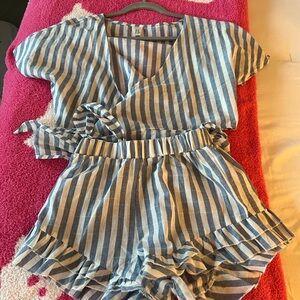 Amazon Essentials Blue and White Striped Mini Dress